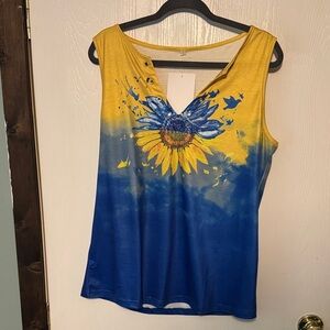 Blue and Yellow Floral Women's Top